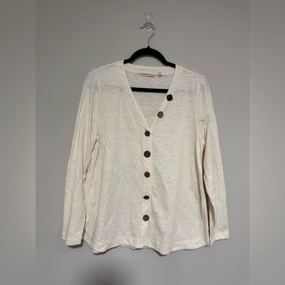 Soft Surroundings Ivory Delia Button-Down Shirt Size Petite Medium Artsy Boho
